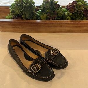 Coach women’s Sammie Black leather buckle loafer flats shoes shoe size 10 EUC